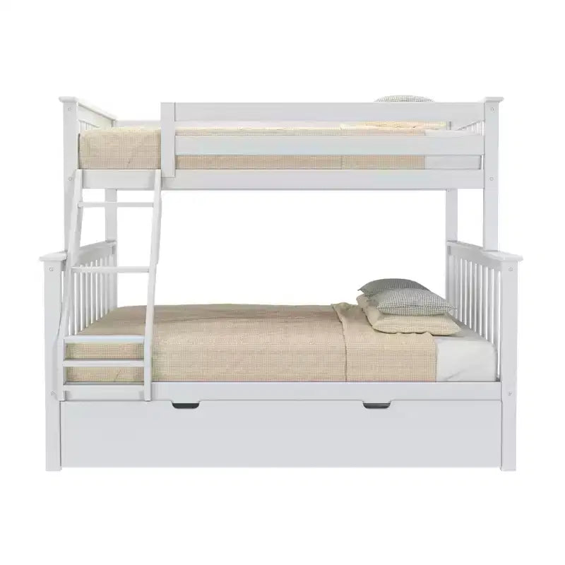 Max & Lily Solid Wood Bunk Bed, Twin over Full with Storage Trundle and Ladder for Kids