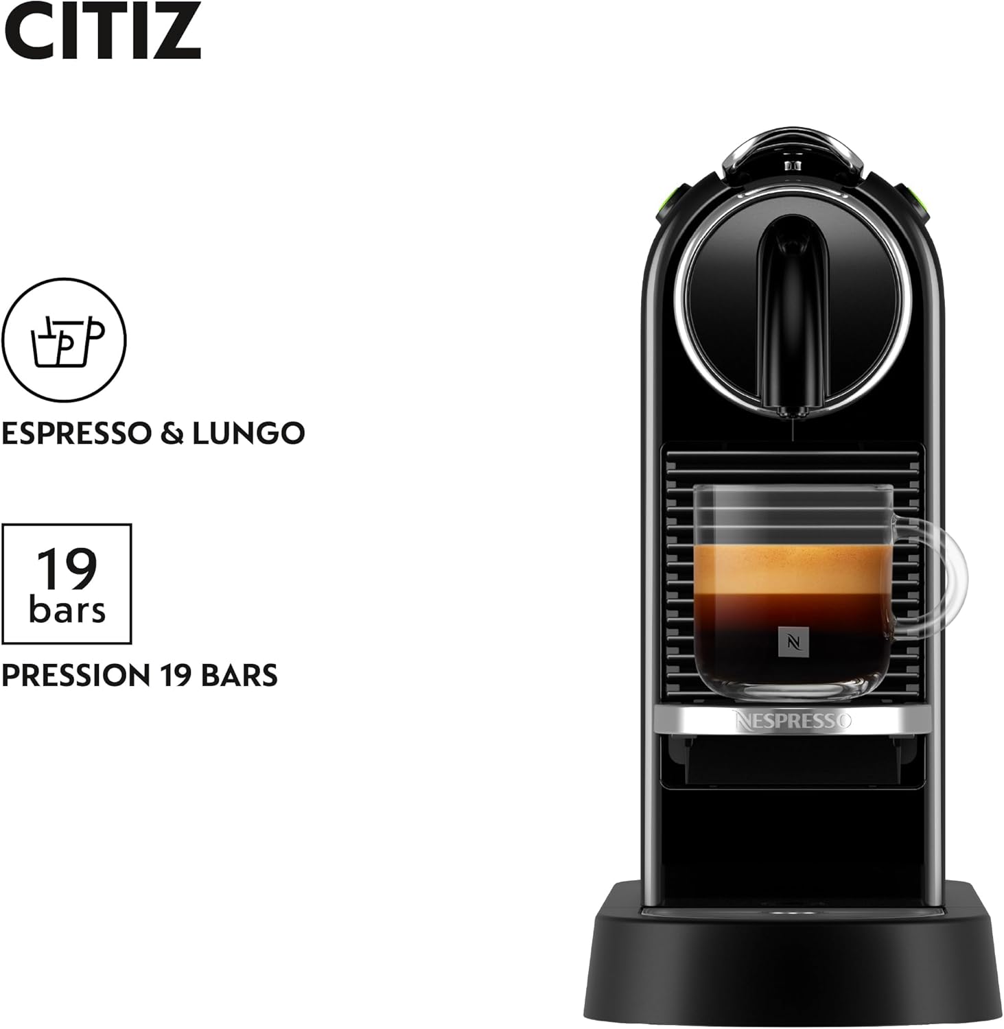 De'Longhi Nespresso CitiZ EN167.B, Machine à Café en Capsules, Machine à Café pour une Tasse, Design Compact, Pression 19 Bar, 2 Tailles de Tasses, Ensemble de Bienvenue Inclus, Noir