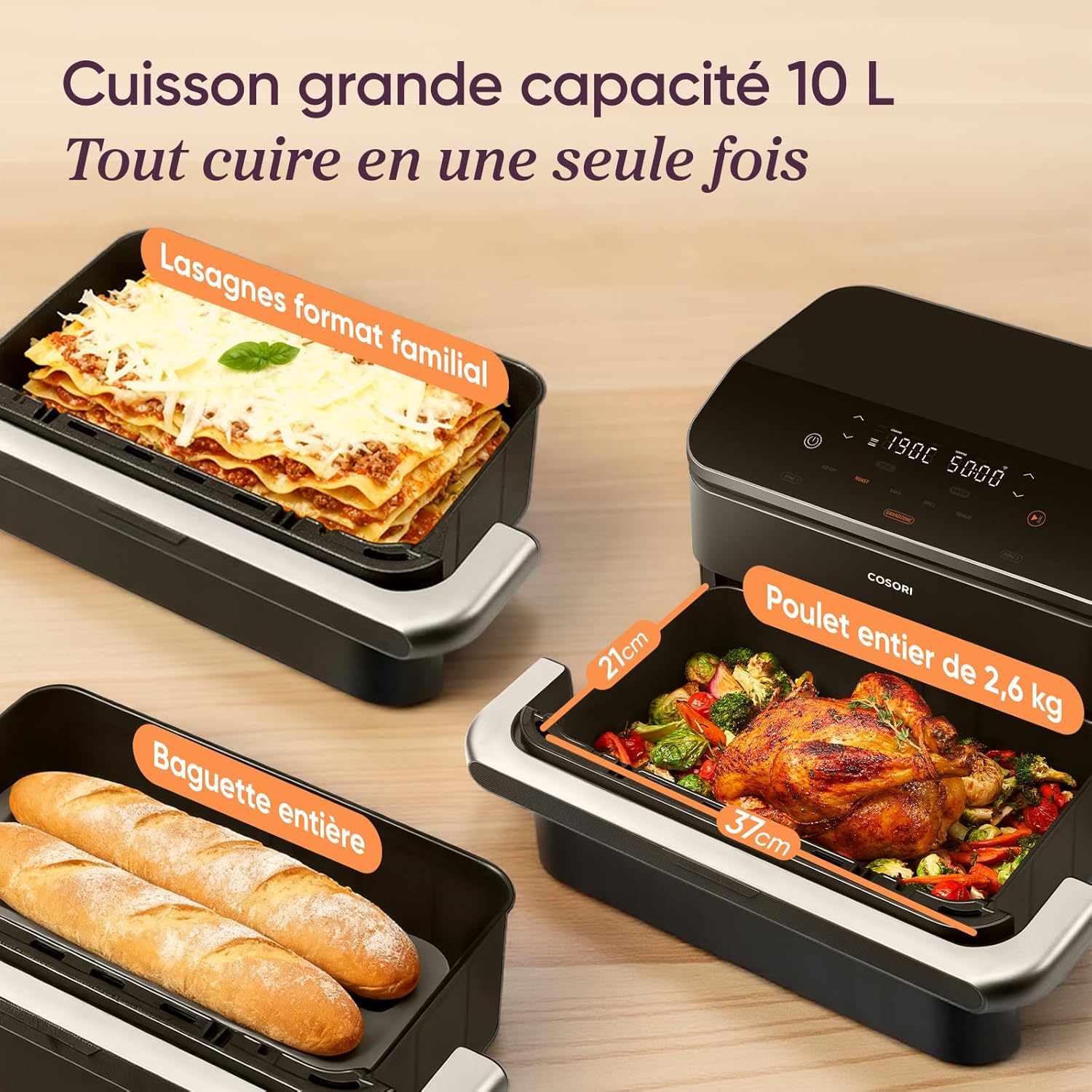 COSORI Air Fryer 10L Twinfry, Friteuse sans Huile Double Résistance, Airfryer à Dual Zone Avec Séparateur Amovible, 5-en-1, Grande Capacité, Cuisson optimale, 40℃-240℃, Contrôle Smart via App