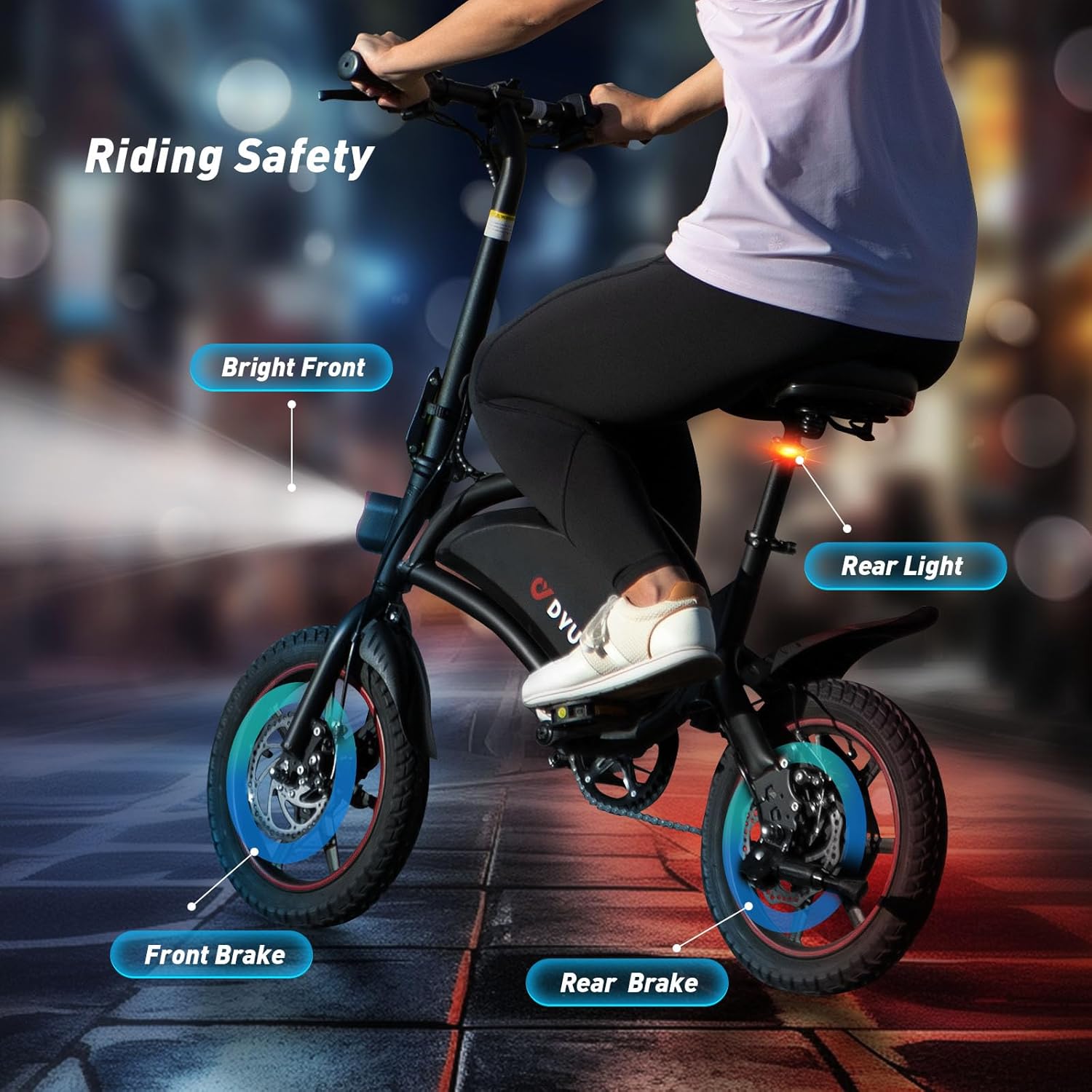 DYU Vélo Électrique Pliable,14 Pouces Vélo Électrique Portable,Smart E-Bike, Pédalage Assisté, Hauteur Réglable, Portable Compact, Adulte Unisexe (Noir, D3F 10AH)