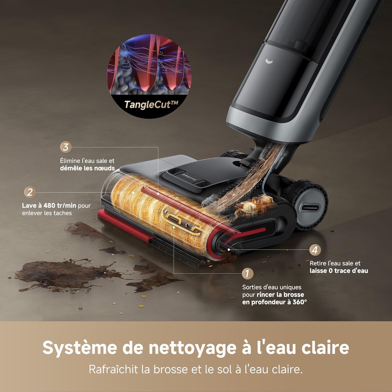 DREAME H15 Pro Heat Aspirateur Laveur, Nettoyage des sols à 85 °C, bras robotisé IA GapFree, capteur RVB intelligent, 22 kPa, 0 nœuds, lavage brosse à 100°C, séchage en 5 min à 90°C,contrôle par appli