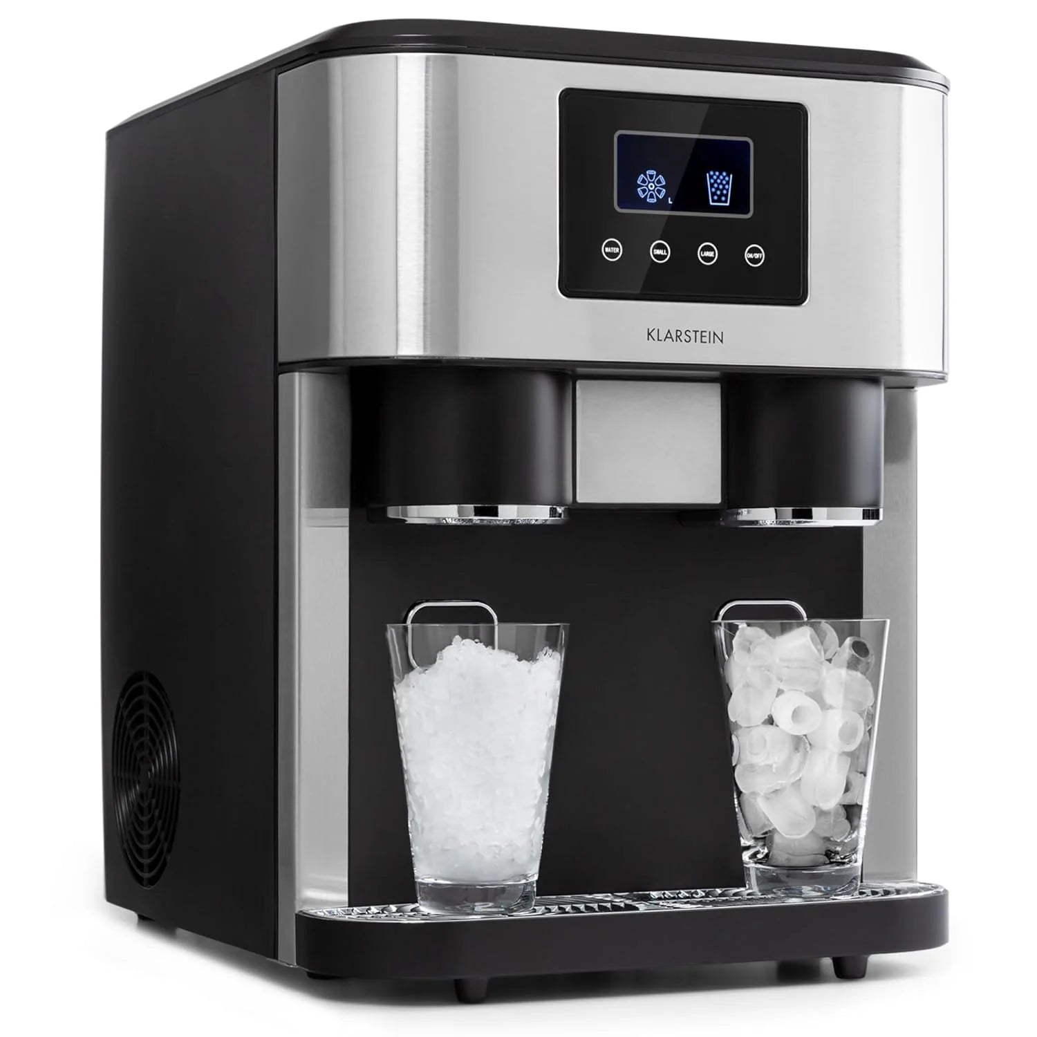 Klarstein machine glaçons 1.8L, 15kg/jour, concassés ou balles, alarme, nettoyage facile