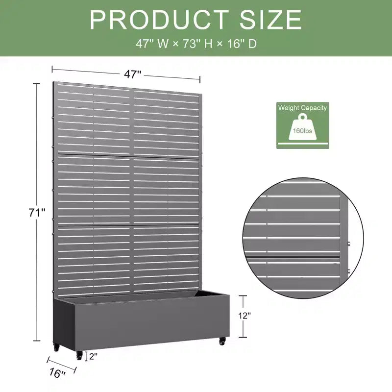 MAYEERTY Planter Box with Trellis Iron Gray Louvered Classic Style 72x35x16in 3-Piece Set