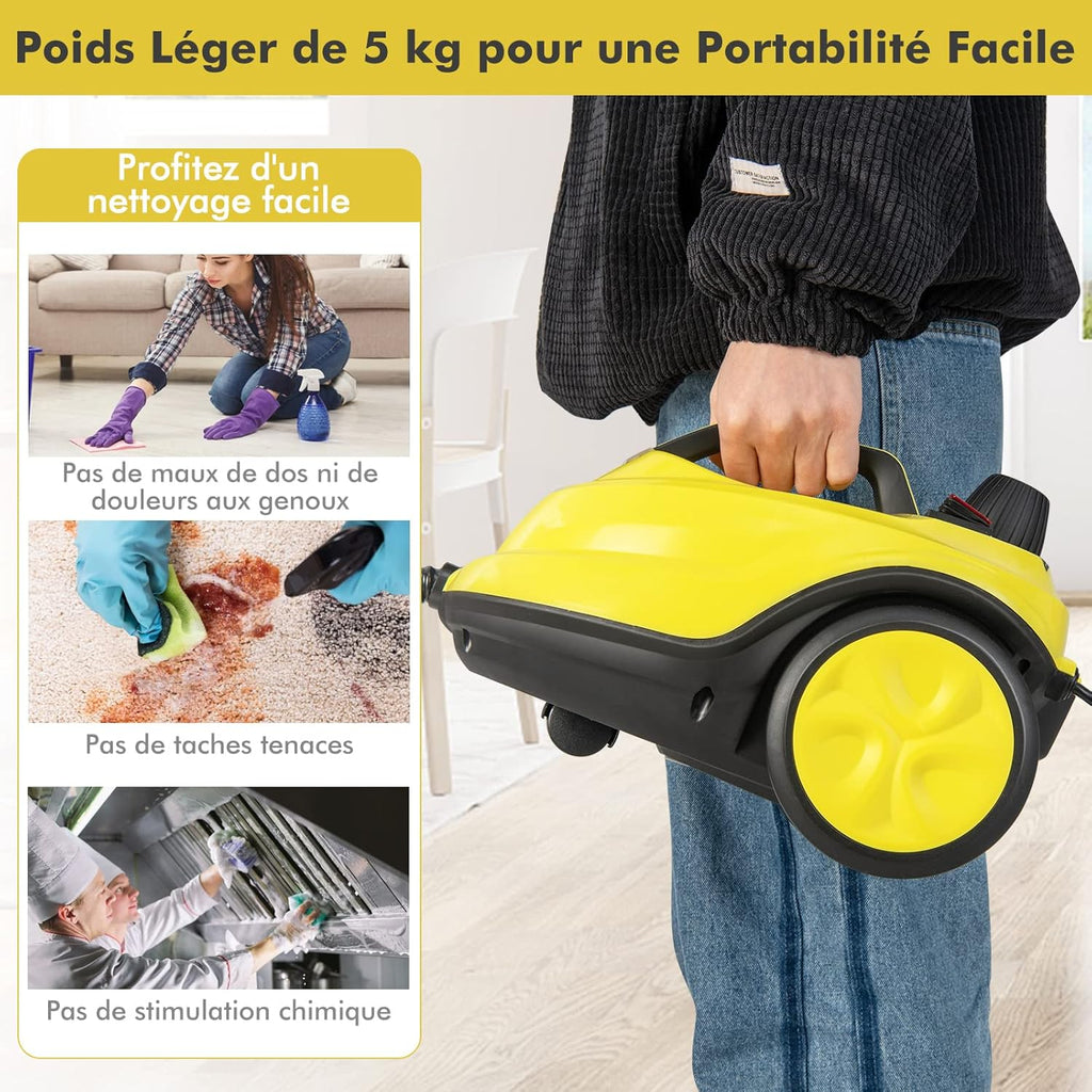 GOPLUS Nettoyeur Vapeur, 13 Accessoires, Pression 5 Bar Puissance 2000W avec Réservoir d'Eau 1,8L, Balai Vapeur pour Tapis, Fenêtre, Verre et Rideau