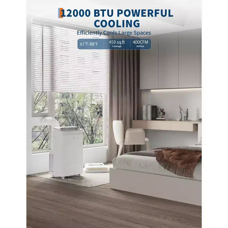 15,000 BTU Portable Air Conditioner, 3-in-1 Potable AC Unit with Dehumidifier & Fan, Sleep Mode, Remote & LED Panel, Cools 850 Sq.Ft., Quiet