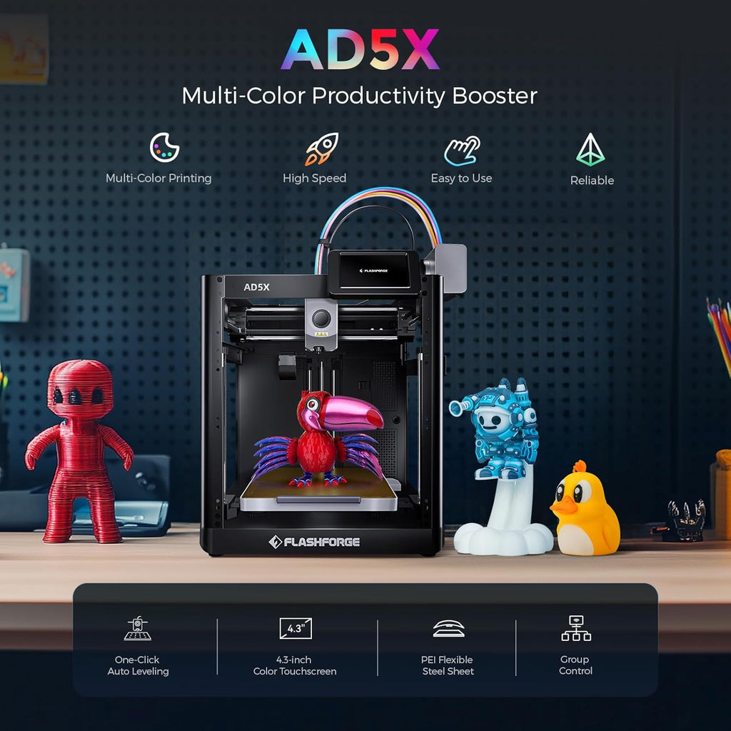 Imprimante 3D Flashforge Adventurer 5X avec Impression Multicolore, Personnalisation avec IFS, Imprimante 3D AD5X Multi-matériaux/Nivellement Entièrement Automatique, Vitesse Maximale : 600 mm/s