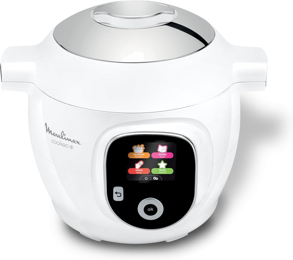 Moulinex, Cookeo Multicuiseur intelligent 6L, 80 recettes intégrées, Cuisson sans surveillance, Ecran intuitif, Guide de cuisson, Application MyMoulinex, 1600W, Blanc, 15 ans réparabilité CE854110