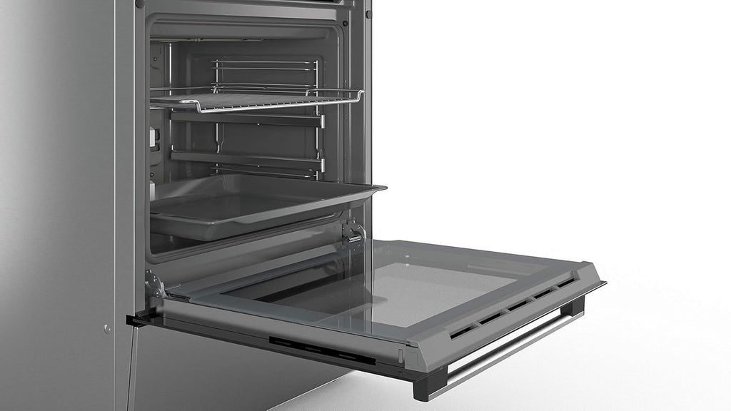 Bosch HKR39C250 Série 4 Cuisinière électrique 60 cm de large, EcoClean Direct, 3D air chaud cuisson à 3 niveaux, contrôle de l'écran LED, zone de cuisson extensible pour grande batterie de cuisine