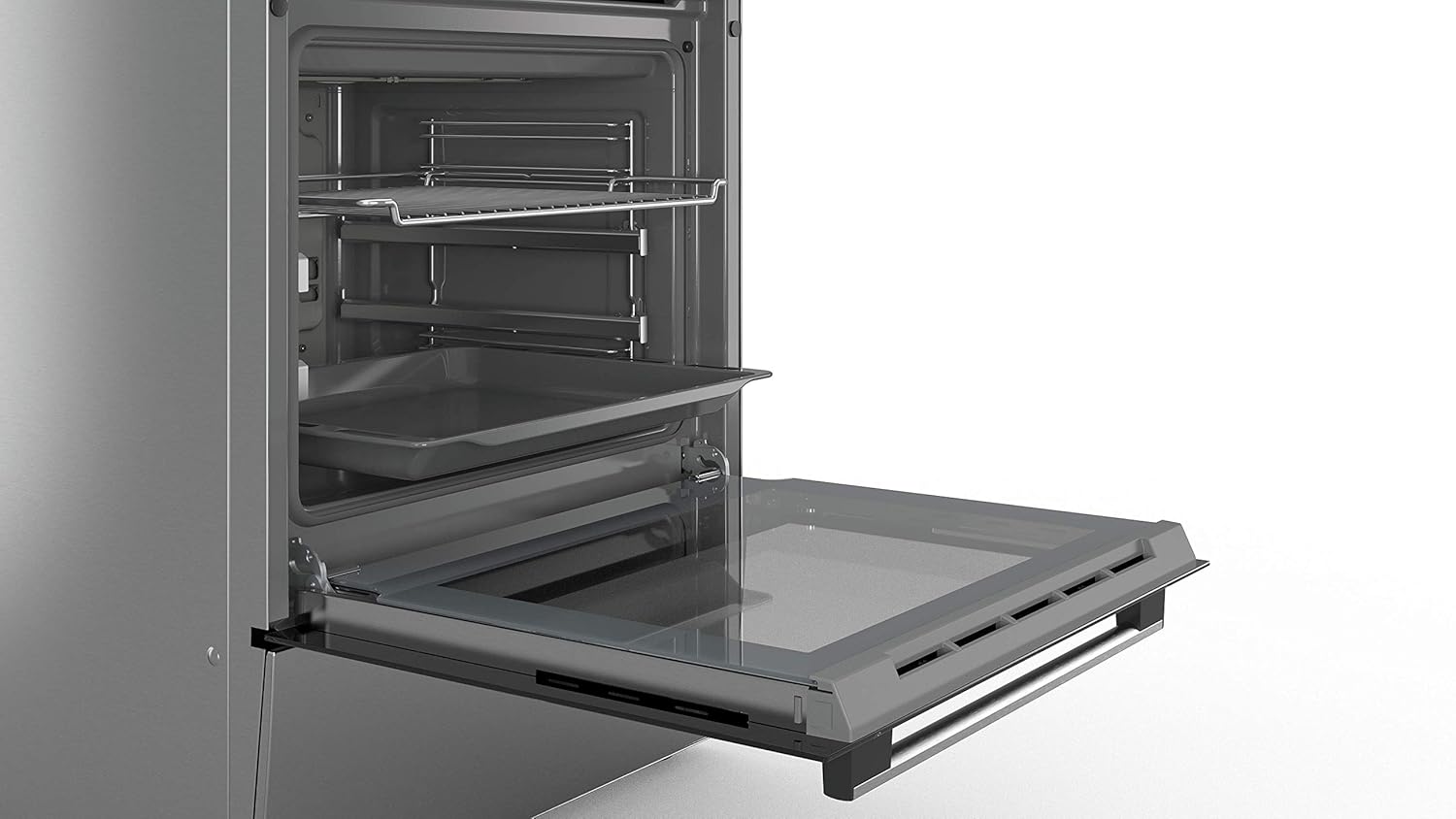 Bosch HKR39C250 Série 4 Cuisinière électrique 60 cm de large, EcoClean Direct, 3D air chaud cuisson à 3 niveaux, contrôle de l'écran LED, zone de cuisson extensible pour grande batterie de cuisine
