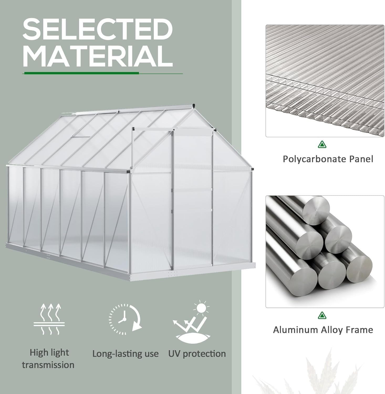 Outsunny Serre de Jardin en Polycarbonate 7,1 m² avec Porte coulissante, Lucarne Ajustable, Fondation Incluse, dim. 1,9L x 3,75l x 1,99 m - Argent et Transparent