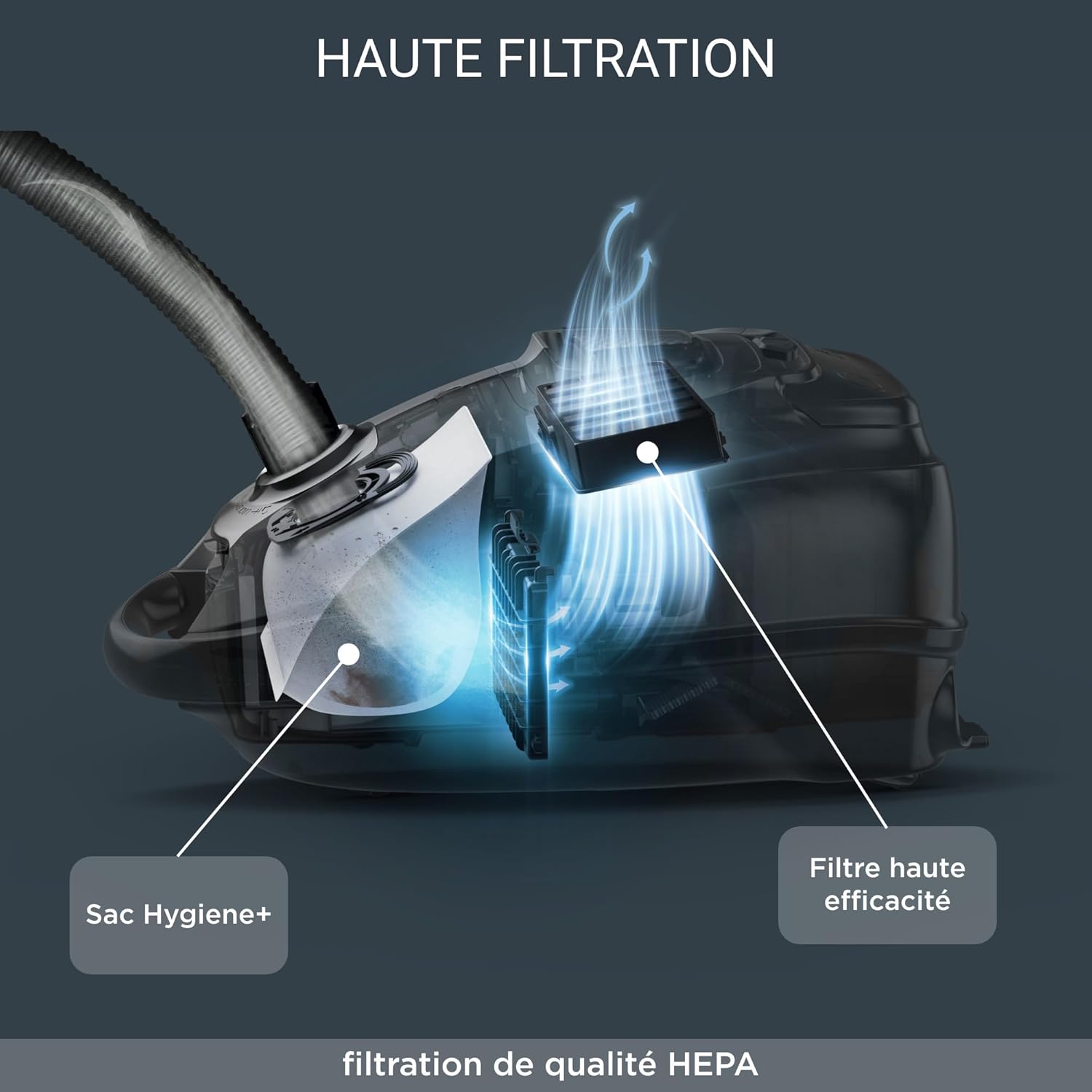 Rowenta Silence Force Effitech Aspirateur avec Sac, Basse Conso, Silencieux 57 DB(A), Filtration Haute efficacité, Rayon d'action 12 m, 4,5L RO7474EA, Rouge Tanin