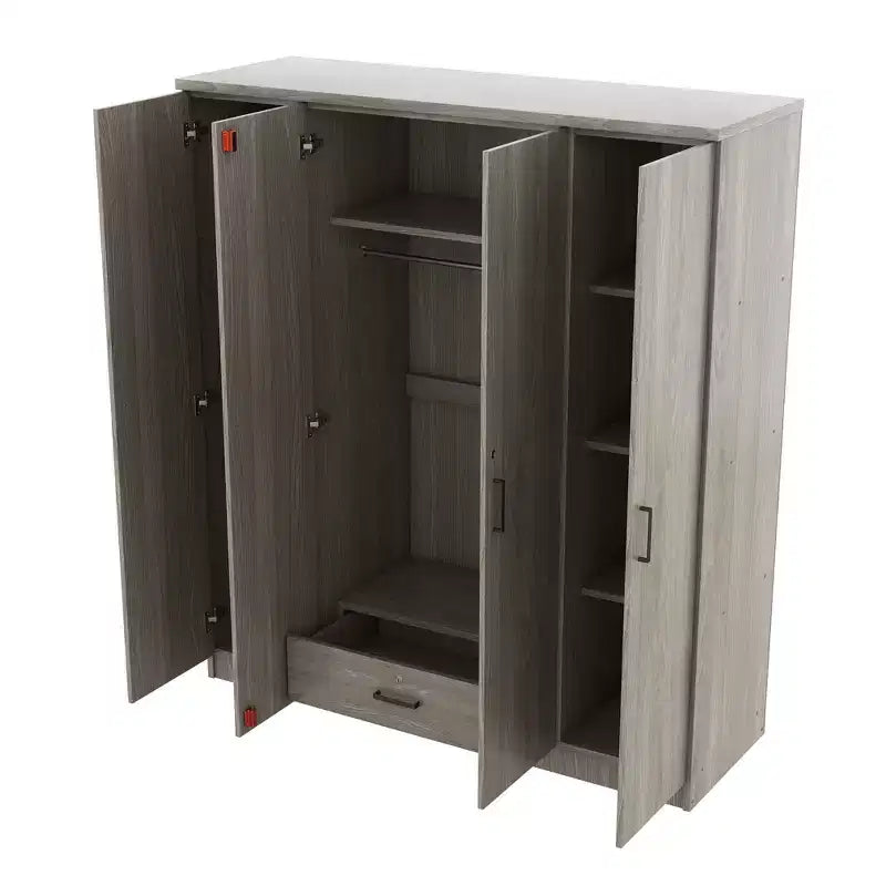 Whisen Wood 4-Door Wardrobe Armoire with Hanging Rod, 1-Drawer and Storage Shelves