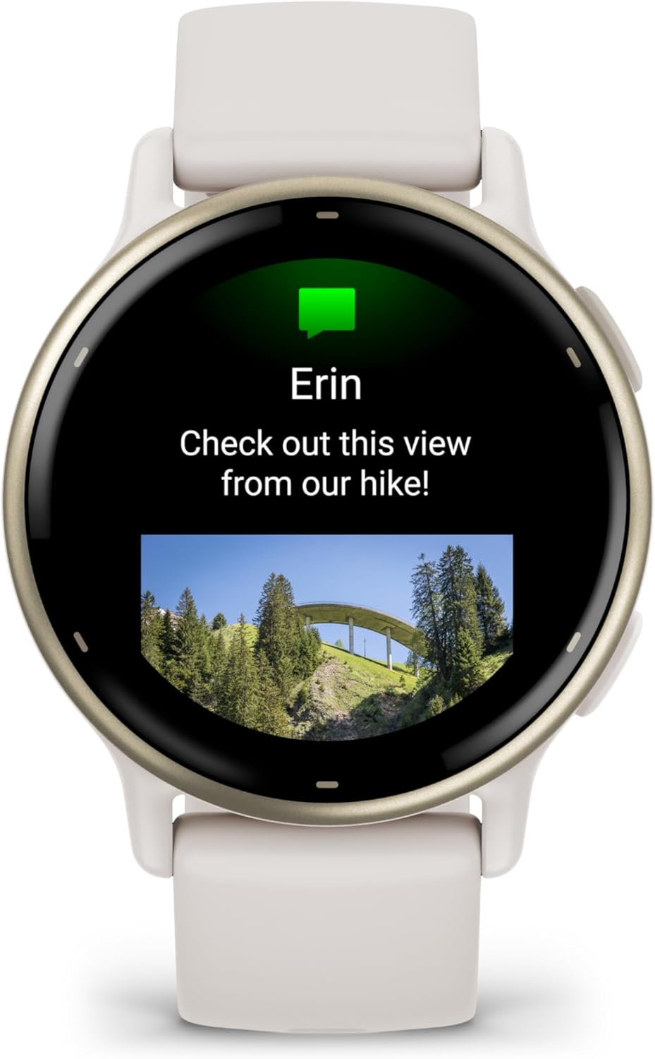 Garmin Vivoactive 5 montre intelligente GPS santé et fitness pour homme et femme lunette aluminium doré crème bracelet silicone ivoire écran AMOLED 3 cm autonomie
