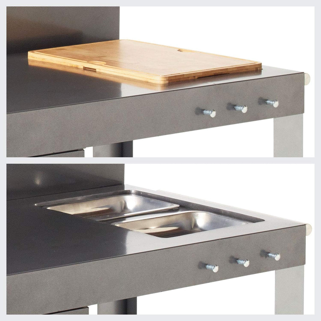 Cook'in Garden - Desserte Nova 110 Premium, Grand Chariot de Jardin avec Plan de Travail, Meuble sur roulettes Facile à Déplacer, Support Idéal pour Plancha ou Barbecue, Noir/Gris
