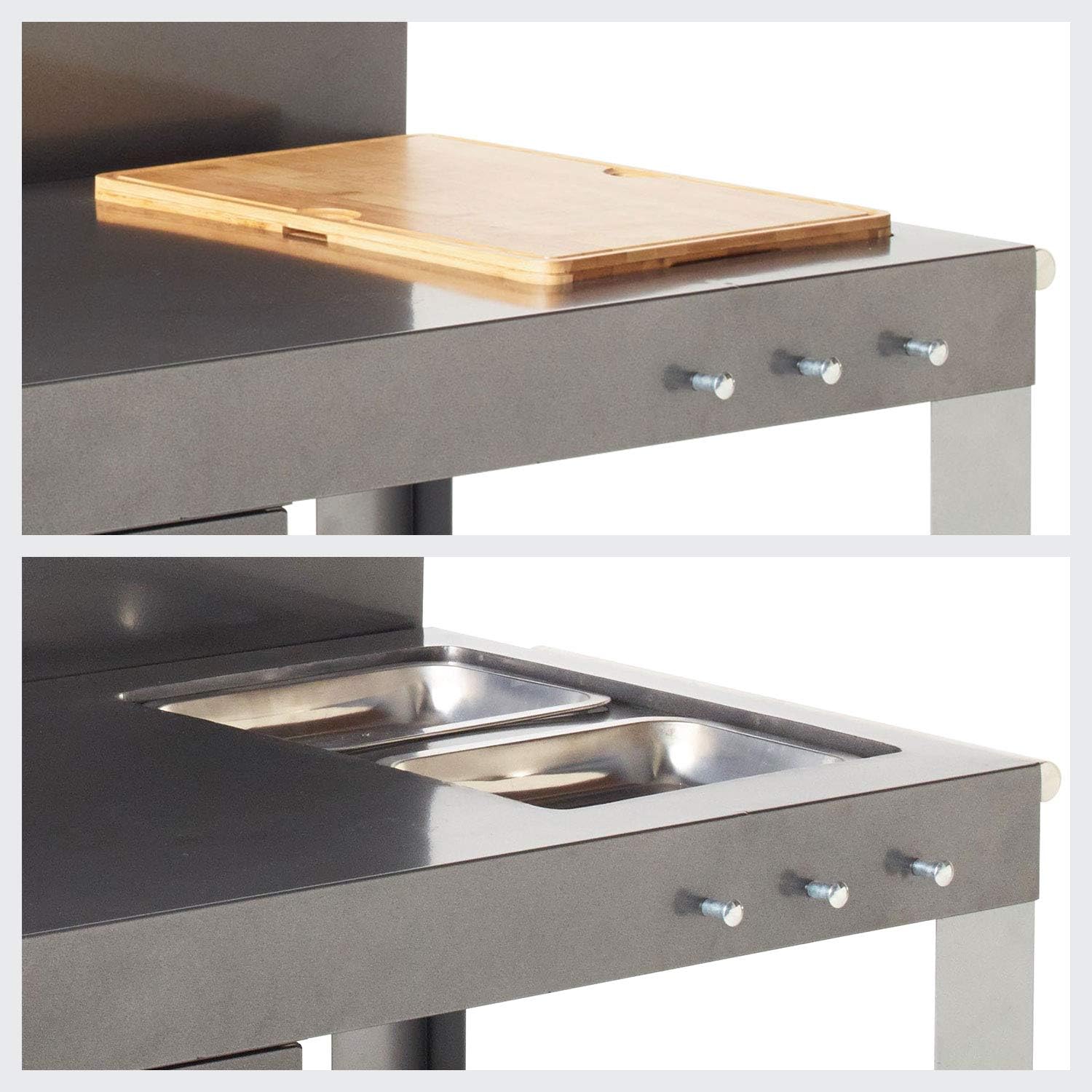 Cook'in Garden - Desserte Nova 110 Premium, Grand Chariot de Jardin avec Plan de Travail, Meuble sur roulettes Facile à Déplacer, Support Idéal pour Plancha ou Barbecue, Noir/Gris