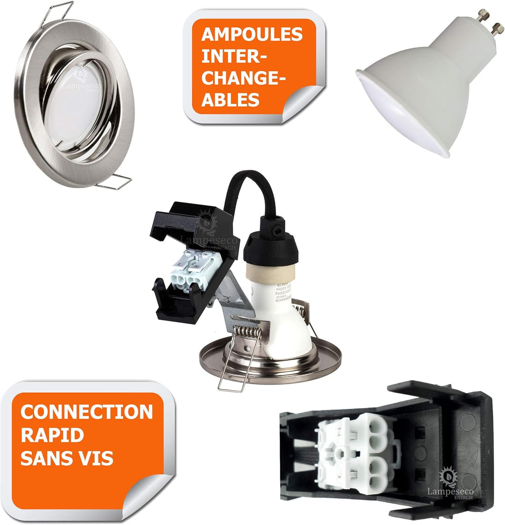 LampesEcoEnergie Lot de 50 spot led encastrable orientable alu brossé avec ampoule gu10 230v eq. 50w