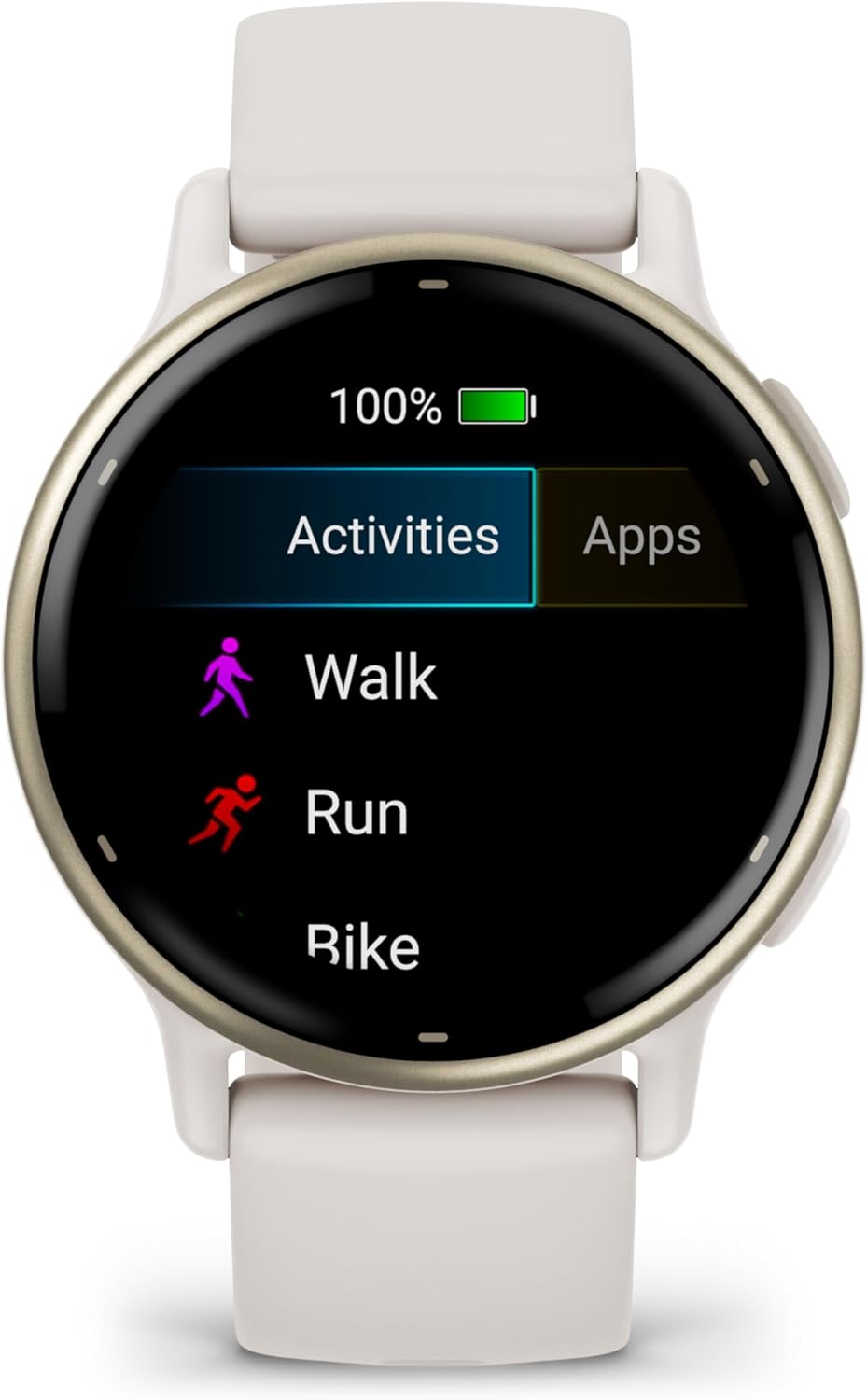 Garmin Vivoactive 5 montre intelligente GPS santé et fitness pour homme et femme lunette aluminium doré crème bracelet silicone ivoire écran AMOLED 3 cm autonomie