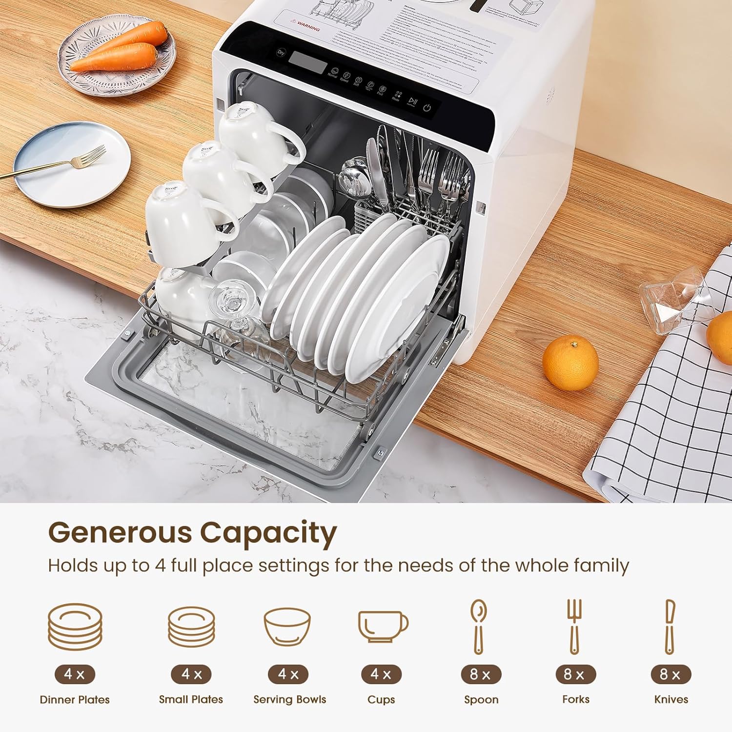 HAVA mini lave-vaisselle portable, 6 programmes avec réservoir d’eau intégré 5 L, sans branchement, fonction soin bébé et séchage à l’air, pour appartements et camping-cars