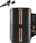 NINJA Double Stack XL Air Fryer 2 Compartiments Verticale, Compact, 4 Niveaux de Cuisson, Capacité de 9,5L, Air Fryer 6-en 1, Pièces Antiadhésives Amovibles Lavables Au Lave-Vaisselle, Noir/Cuivre