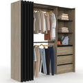 IDMarket - Dressing extensible MARTY 120/170 x 50 x 180 cm hêtre avec 3 tiroirs + étagères + double penderie + rideau noir
