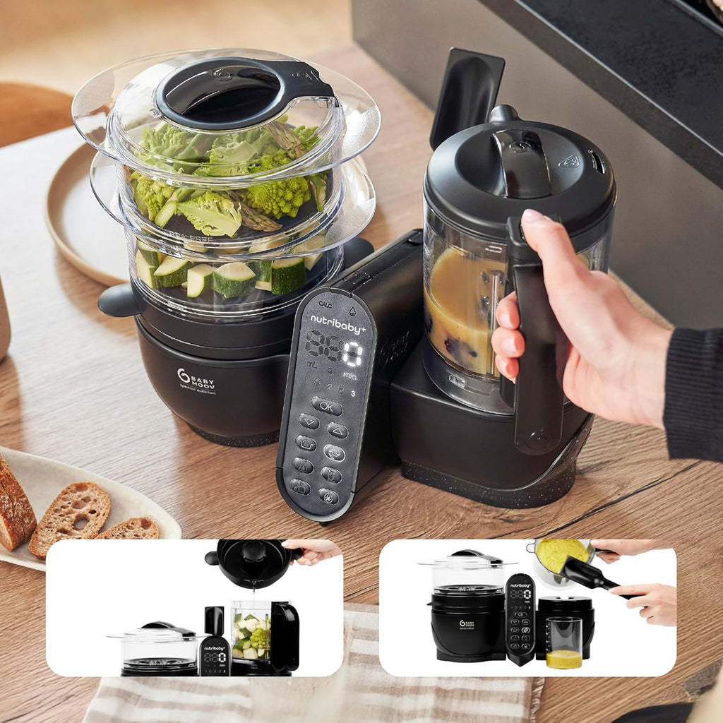Babymoov Robot Cuiseur Bébé Nutribaby(+) XL - Grande Capacité 2,9L - Jusqu'à 14 Repas en 1 Cycle - 6 Fonctions en 1-2 Paniers Vapeur - Diversification Alimentaire - Mixeur Cuiseur Bébé, Noir
