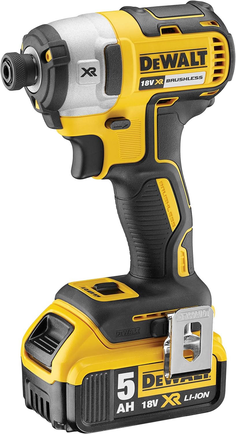 DEWALT - Kit 4 Outils XR 18V, 5Ah Lithium Ion BL avec Perceuse-Visseuse, Visseuse à Chocs, Meuleuse et Perforateur - DCK422P3-QW - Sans Fil - 3 Batteries et chargeur inclus - avec 2 Coffrets TSTAK