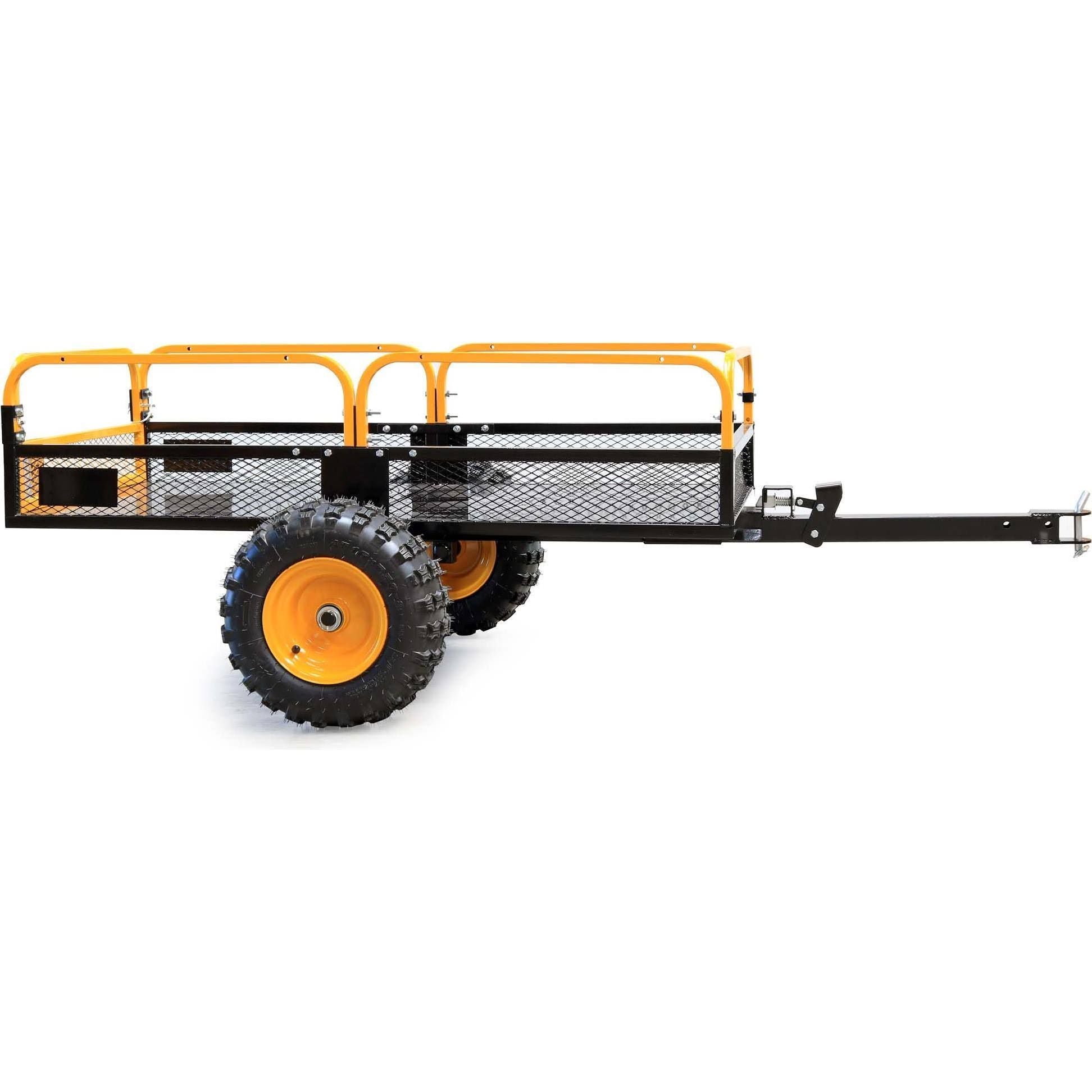Wiltec Remorque basculante – 2100 x 1200 x 70 mm – capacité 450 kg – en Acier – avec Grille et Parois amovibles – pour Tondeuse autoportée ATV