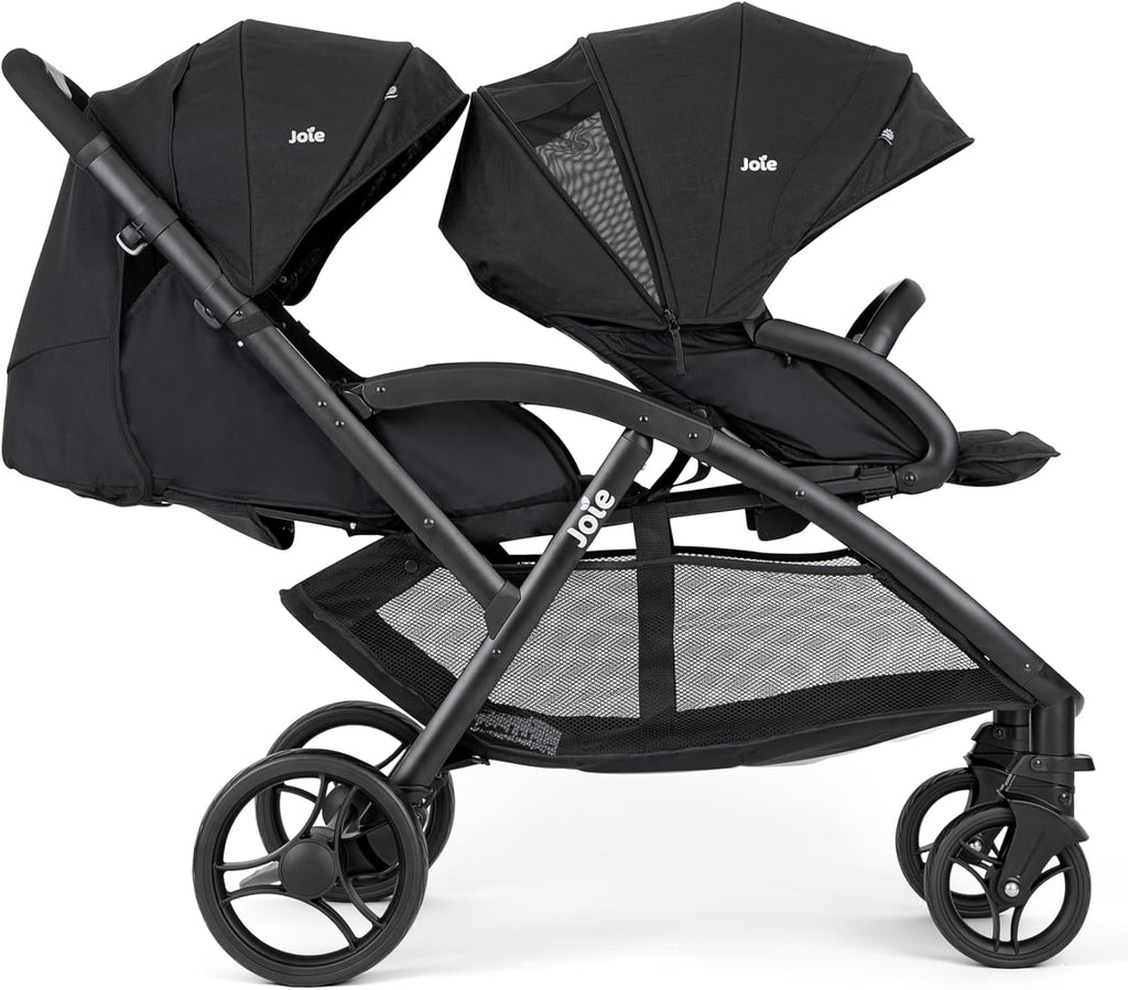 Joie - Evalite Duo - Poussette Double Légère - Siège Arrière Inclinable À Plat - Compatible Sièges Auto Et Nacelles - Suspension 4 Roues - Harnais 5 Points SoftTouch - Dès la naissance