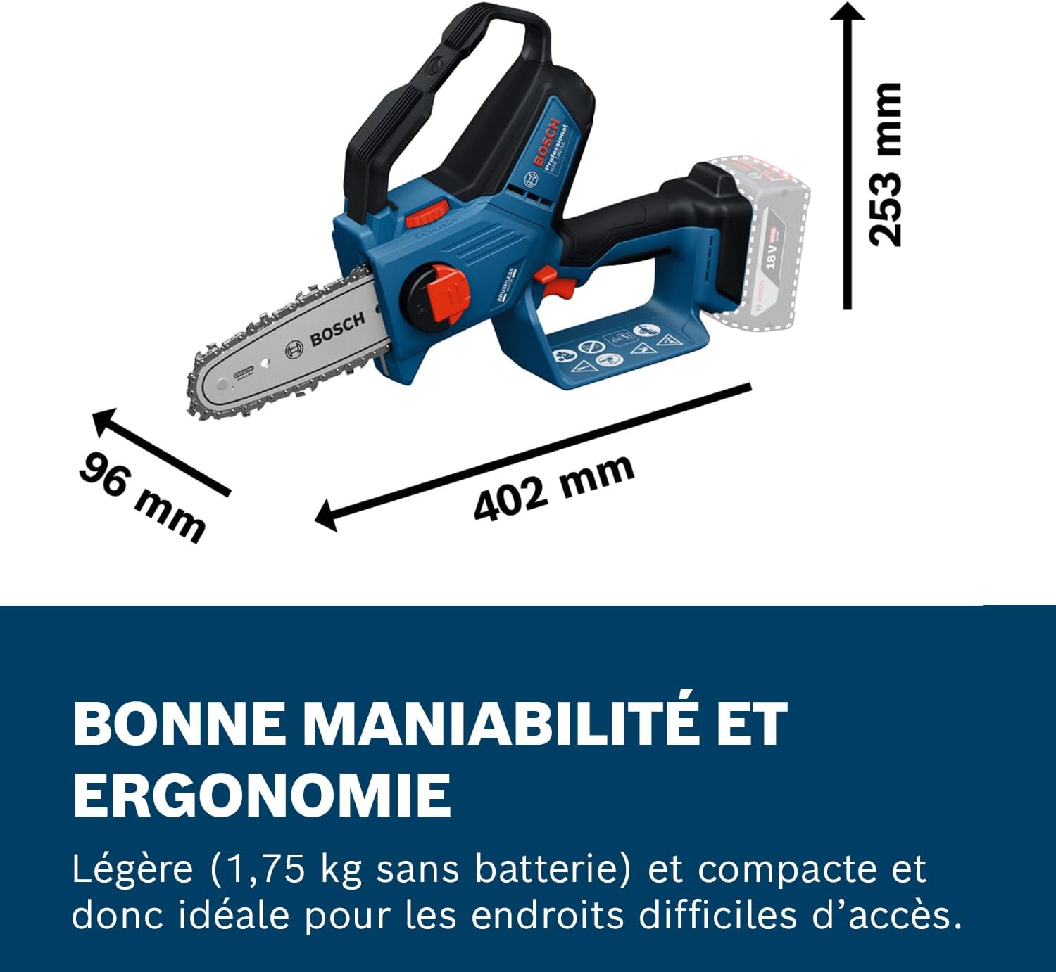 Bosch Professional 18V System Élagueuse GKE 18V-15 (jusqu'à 350 coupes par charge, coupes DIY jusqu'à 13 cm, moteur sans charbons, fourreau de 15 cm, sans batterie)