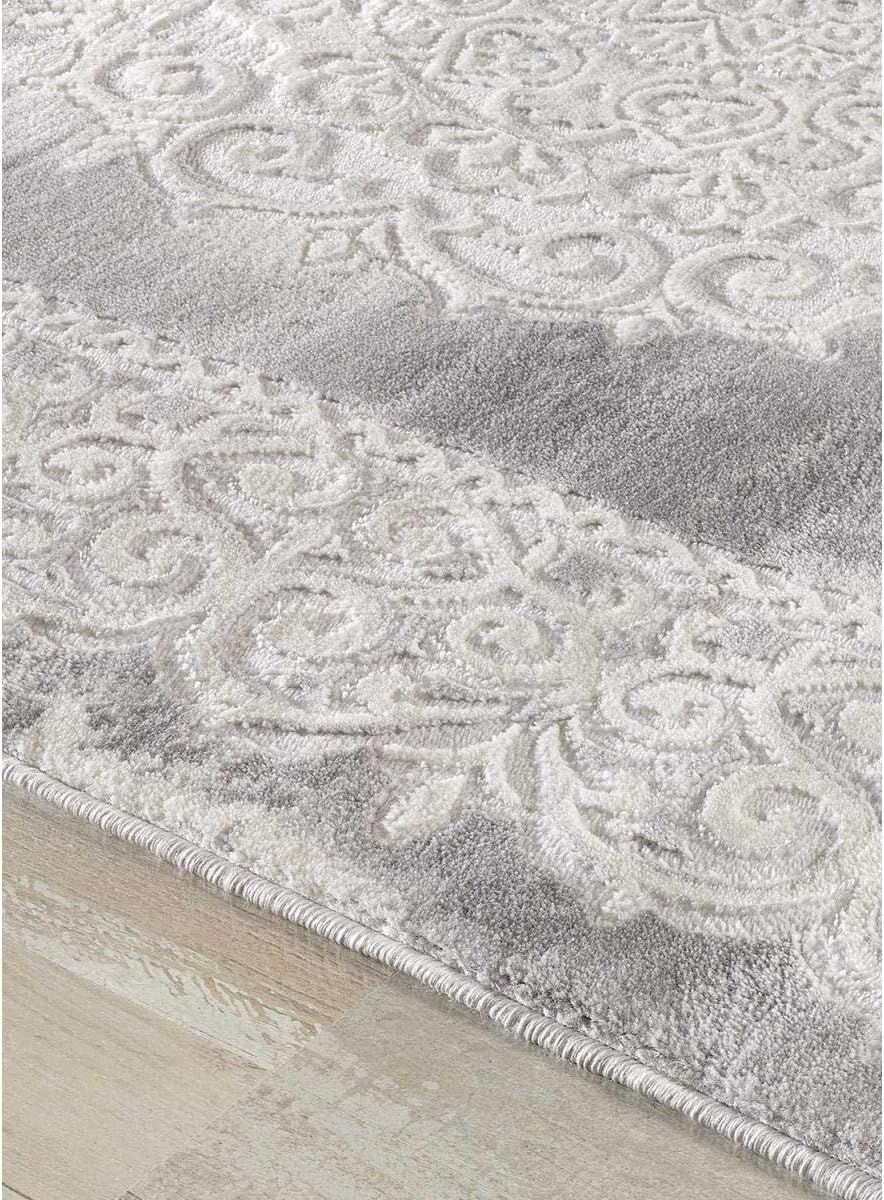1A2T - Tapis Salon Moderne Design Oriental Style - Grand Tapis Salon Gris 160x220 cm - Tapis à Poils Ras Rectangulaire idéal pour Le Salon, 3582