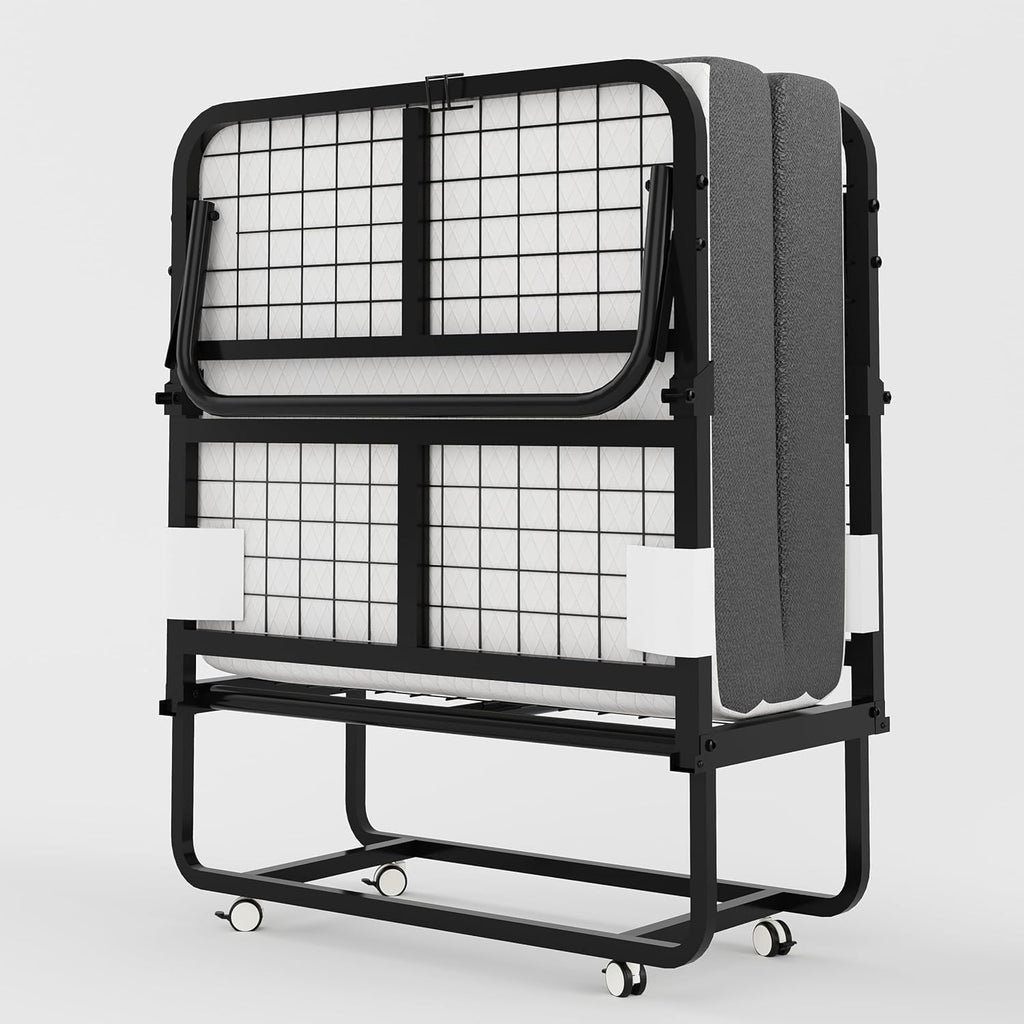 CAIYUN lit pliant 1 personne 80 × 190 cm avec matelas mousse 13 cm, sommier à lattes métal, 4 roulettes, charge 200 kg