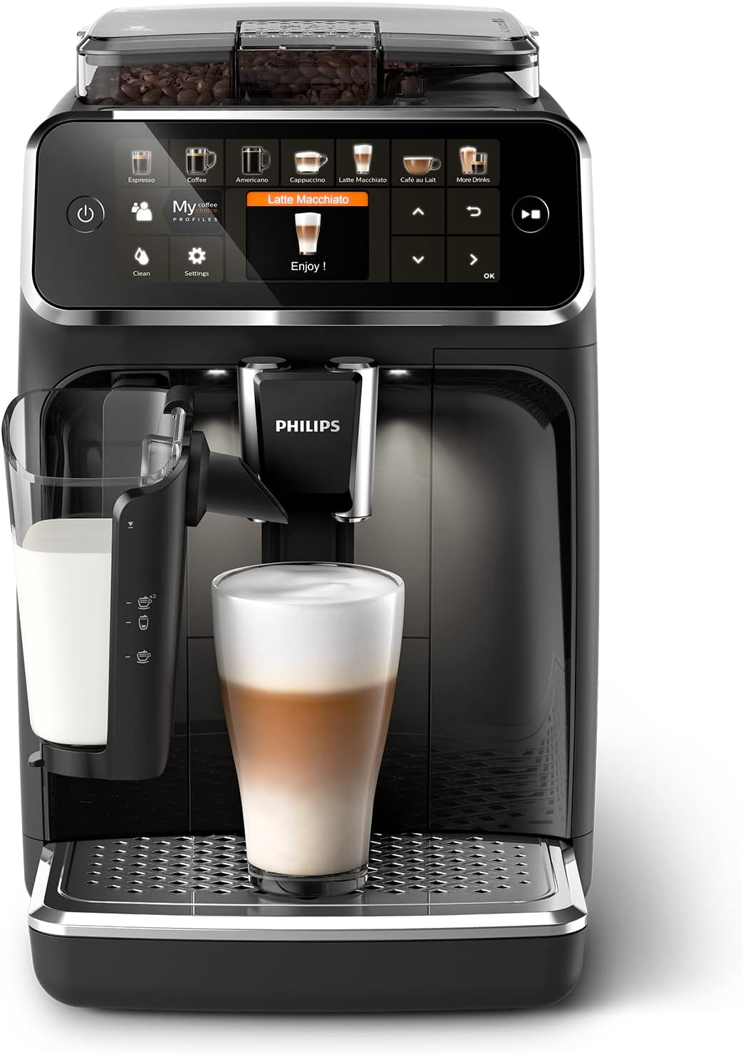 Série 5400 Machine Expresso - Café à Grain - LatteGo Mousseur à Lait, 12 Spécialités de Café, Affichage Intuitif, 4 Profils Utilisateur, Chrome (EP5447/90)