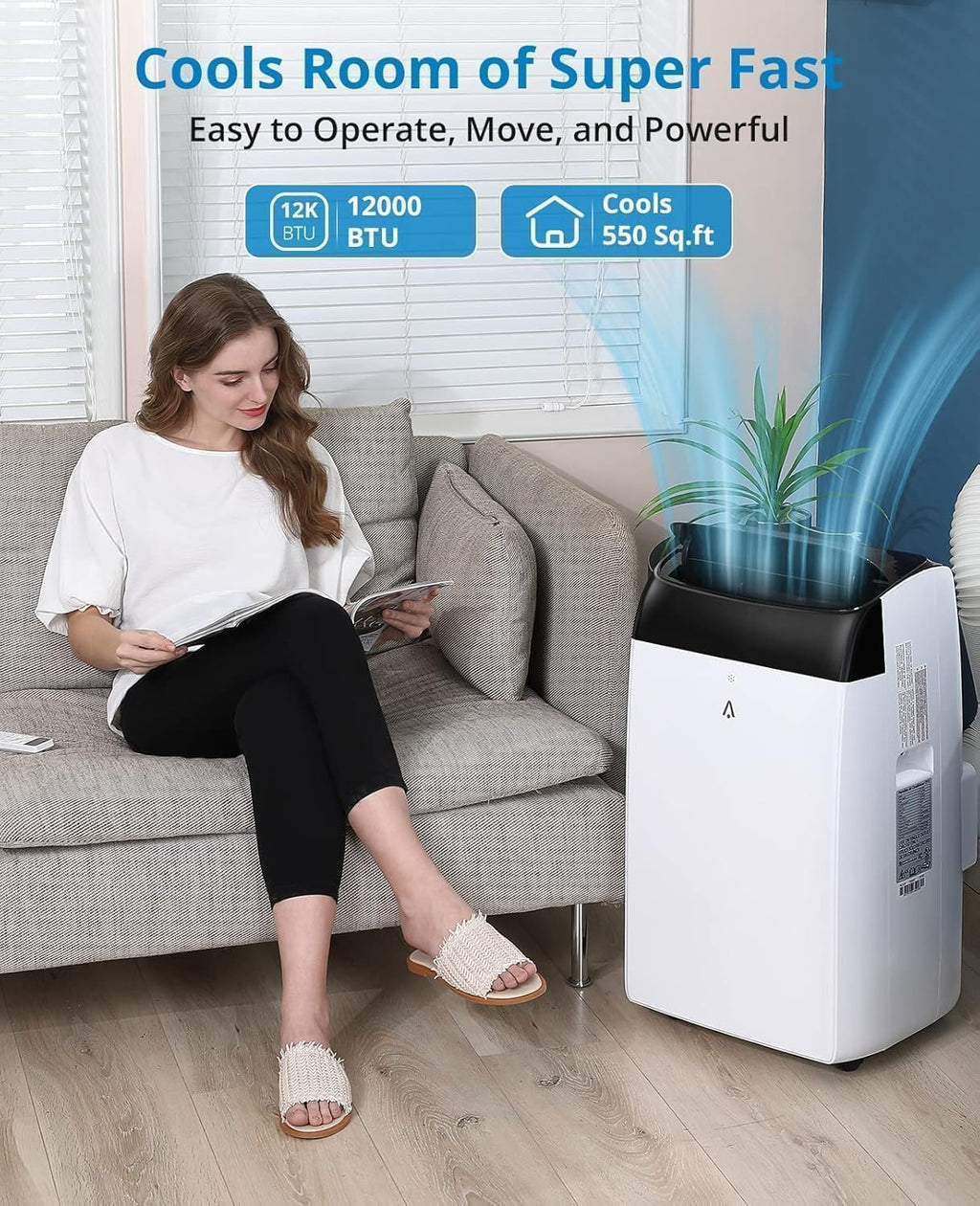 GarveeTech Climatiseur mobile 5-en-1 10000 BTU – Refroidissement, déshumidification, ventilation, mode Follow-Me – 2 vitesses, minuterie 24h, silencieux