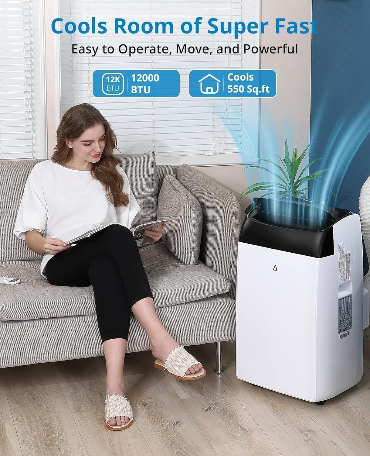 GarveeTech Climatiseur mobile 5-en-1 10000 BTU – Refroidissement, déshumidification, ventilation, mode Follow-Me – 2 vitesses, minuterie 24h, silencieux