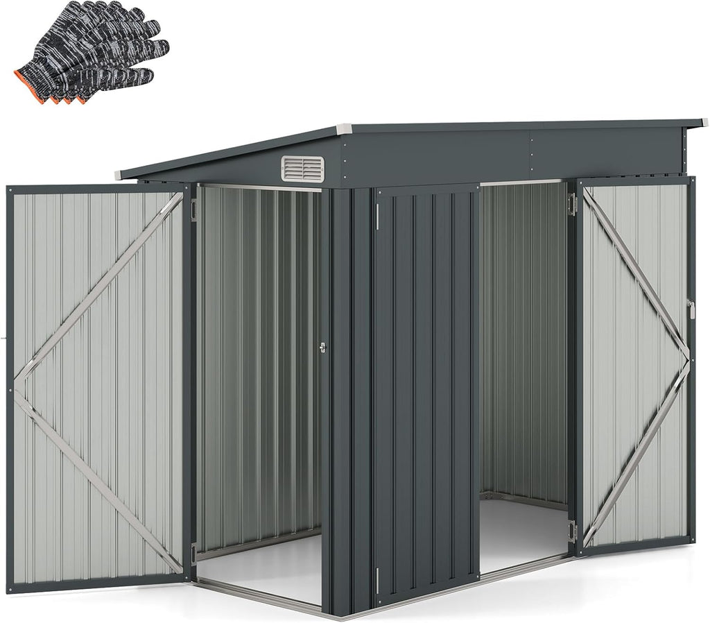 COSTWAY Abri de Jardin en Métal 2,6㎡, Cabane Jardin Exterieur en Acier Galvanisé 5,7 m³ avec Loquet, Porte avec serrure et clé, Toit en Pente, 4 Gants, 2 Trous d’Aérations, Abri Exterieur (Gris foncé)