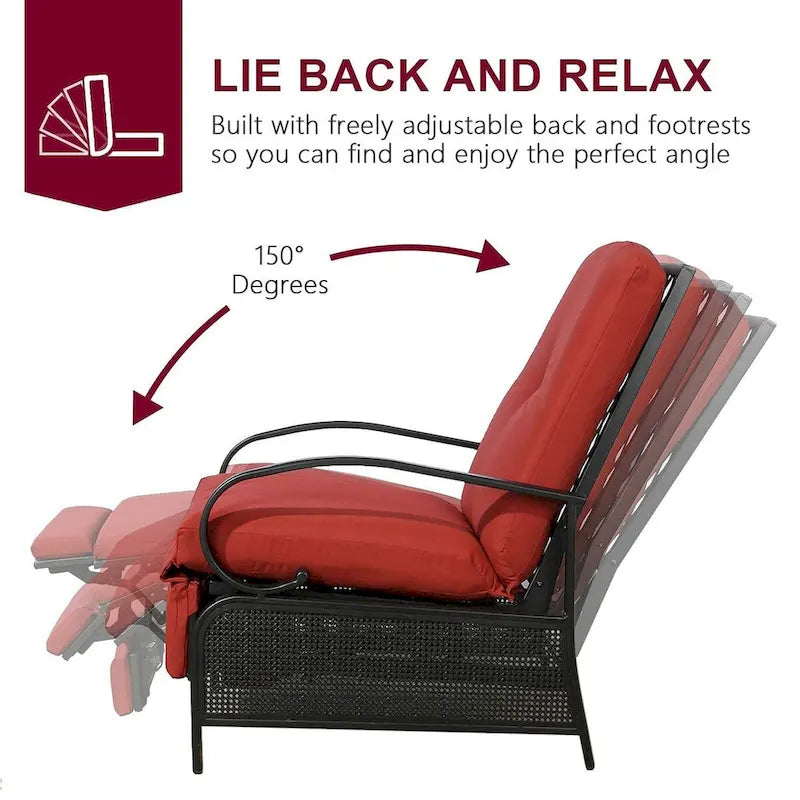 Adjustable Recliner Lounge Chair Patio Lounge Sofa with Cushion - 38 (D) x 26.5 (W) x 38.5 (H) INCH