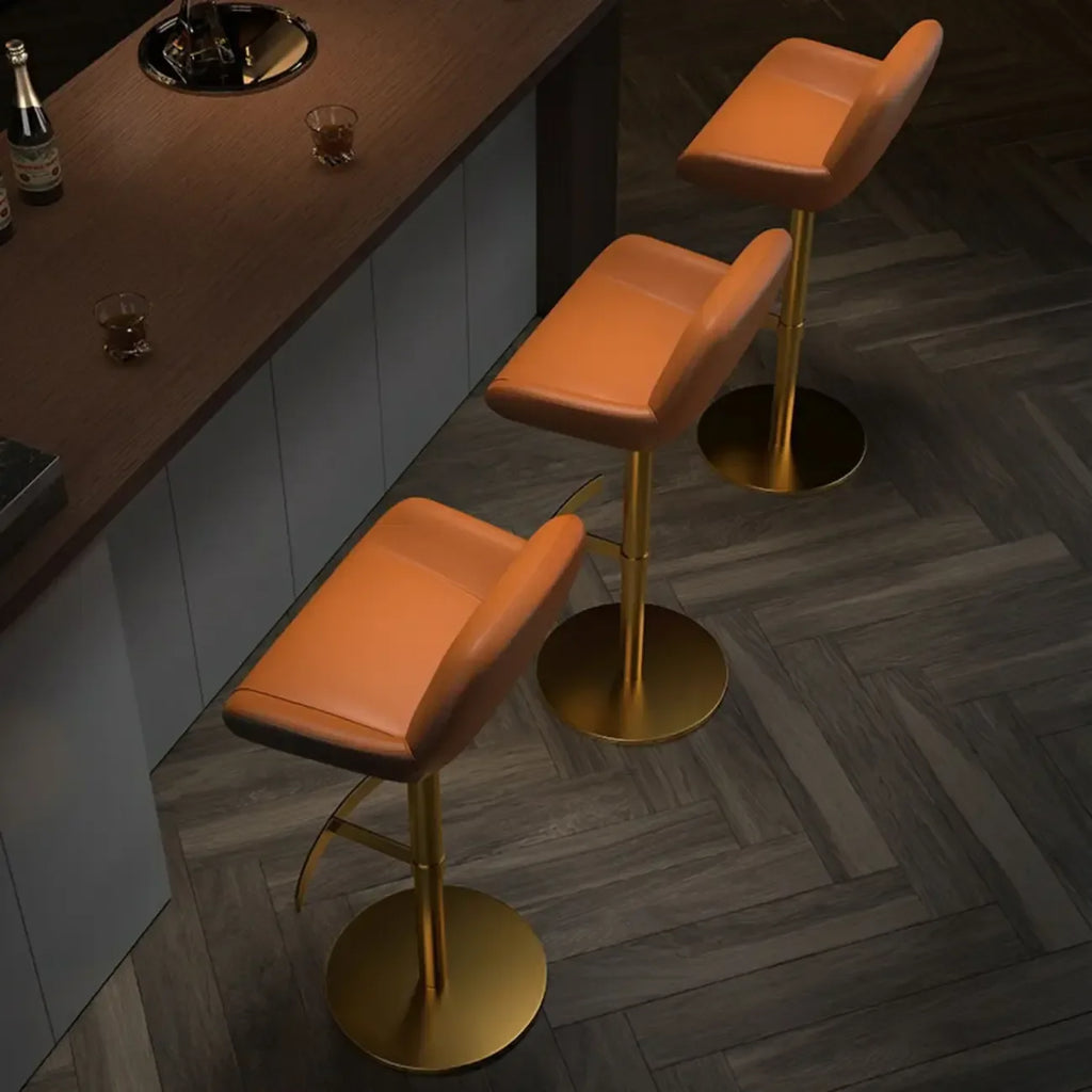 Minimalist Leather Swivel Bar Stools with Low Back for Kitchen