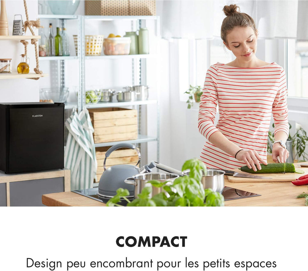 KLARSTEIN Garfield Eco - Congélateur petite taille, 34L, 4 étoiles, 117 kWh/an, 2 niveaux, 41 dB, Tablette amovible, Autonome, Environ 44 x 52 x 47 cm (LxHxP) - Noir