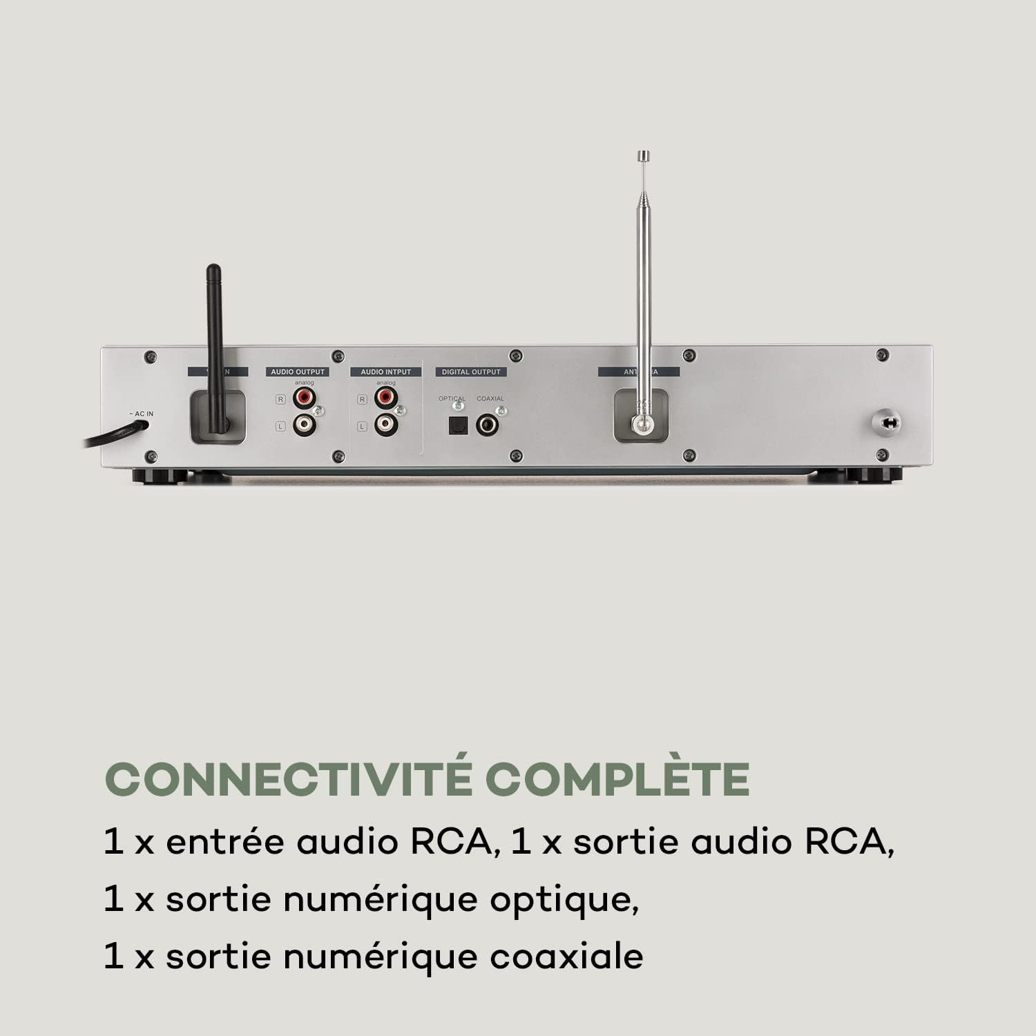 AUNA iTuner CD Récepteur HiFi - Tuner Internet Radio, Tuner HiFi, Radio FM, Dab+, Lecteur CD, Connexions Multiples, WiFi, Spotify Connect, UNDOK, USB - no Bluetooth, Argent