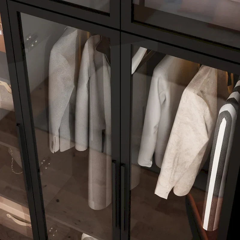 47.2 Wide Armoire LED Light All Glass Door Closet Cabinet Wardrobe