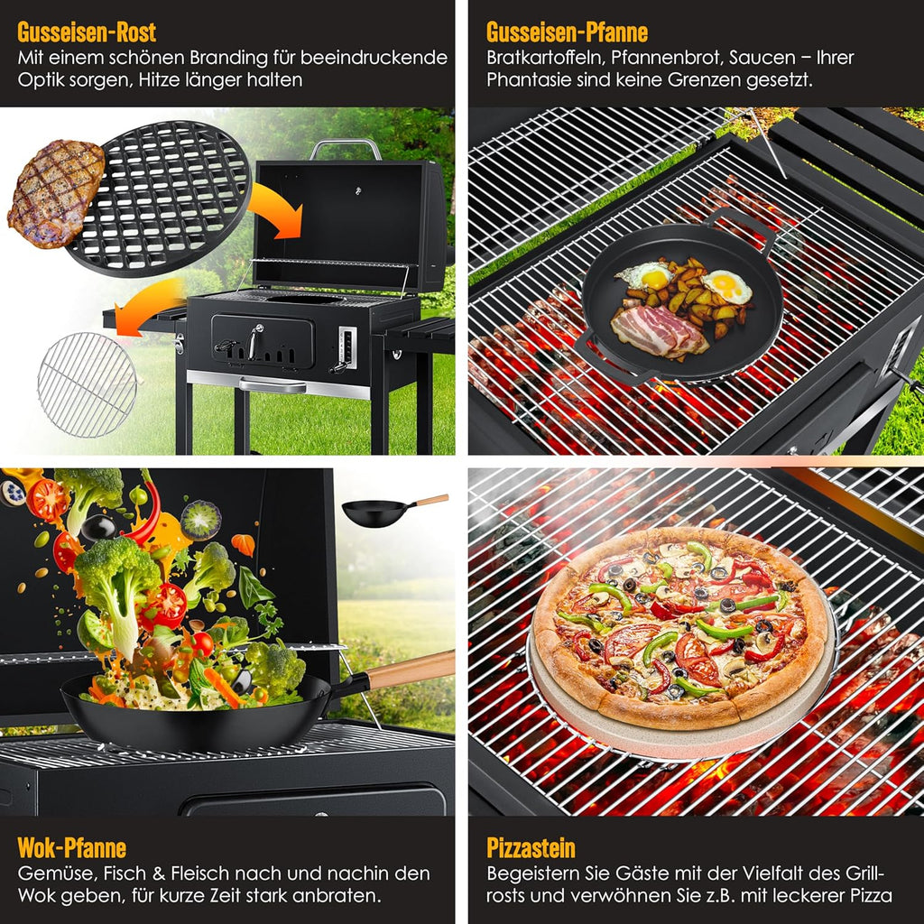 KESSER® Chariot à Barbecue , Grill XXL à Charbon de Bois avec Couvercle, Roues, poignée en Acier Inoxydable, Grille et thermomètre , Grand Barbecue au Charbon de Bois