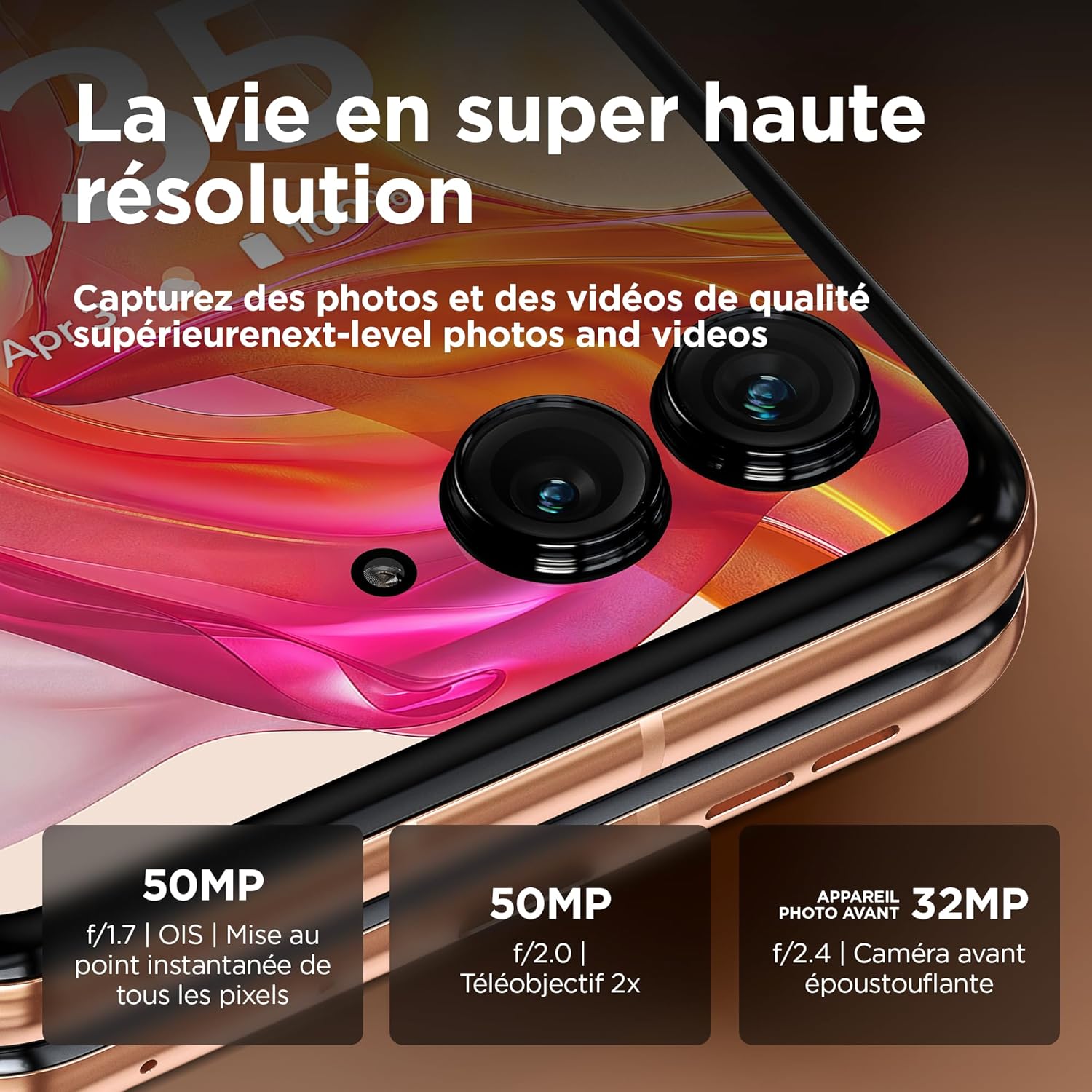 Motorola Razr 50 Ultra, 12+512 Go, écran 4", Double capteur 50MP avec IA, Résistant à l’Eau, Peach Fuzz