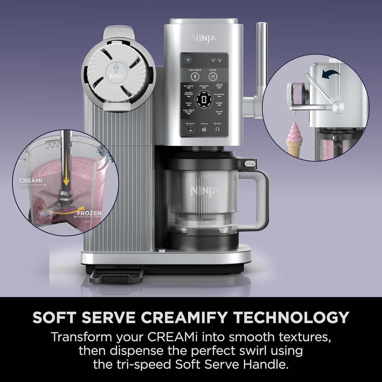 Ninja CREAMi NC701UK Swirl Machine à crème glacée avec 2 bacs 13 fonctions pour faire de la crème glacée, du gelato, du sorbet, des milkshakes et plus encore, option de mélange, argent platine