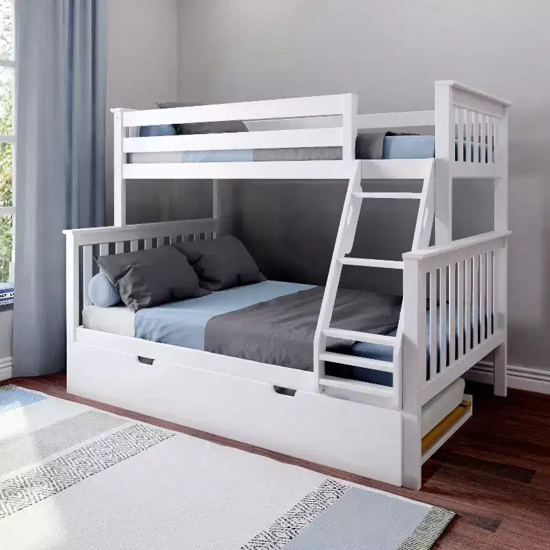 Max & Lily Solid Wood Bunk Bed, Twin over Full with Storage Trundle and Ladder for Kids