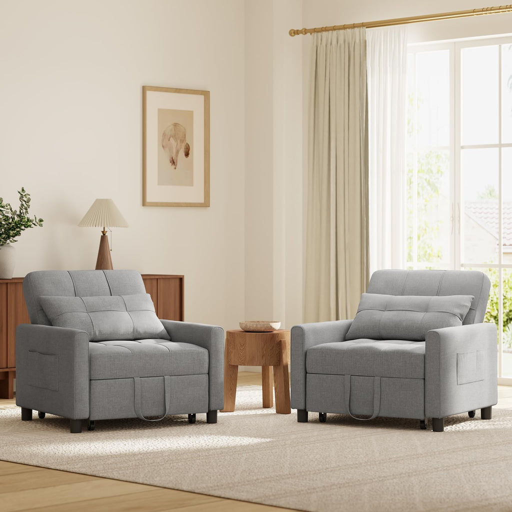 Xbro Fauteuil-lit 3 en 1 Convertible 1 Place, Fauteuil-lit avec Fonction Lit, Canapé-lit Réglable avec Coussin et Sac, Fauteuil avec Fonction Lit pour Petit Appartement (Gris Clair)