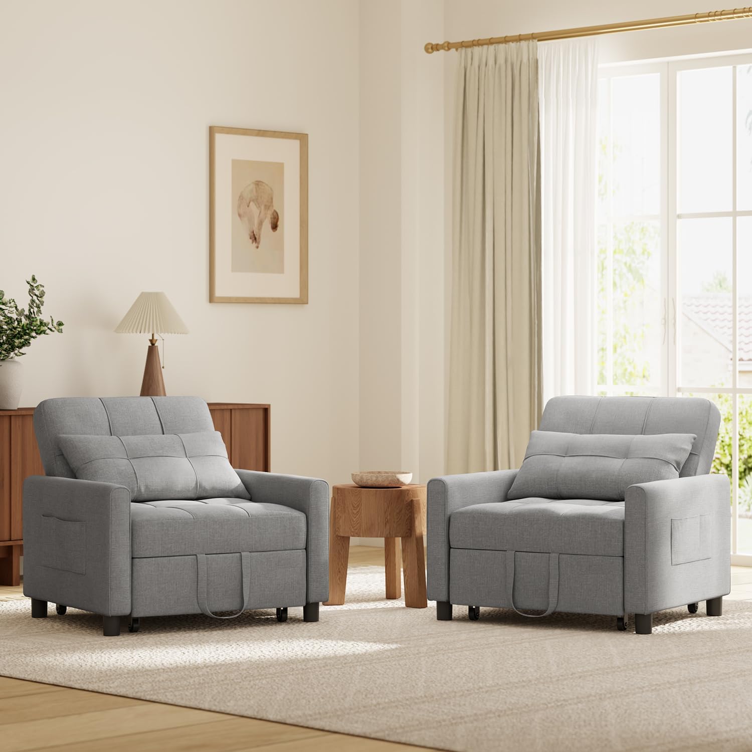 Xbro Fauteuil-lit 3 en 1 Convertible 1 Place, Fauteuil-lit avec Fonction Lit, Canapé-lit Réglable avec Coussin et Sac, Fauteuil avec Fonction Lit pour Petit Appartement (Gris Clair)