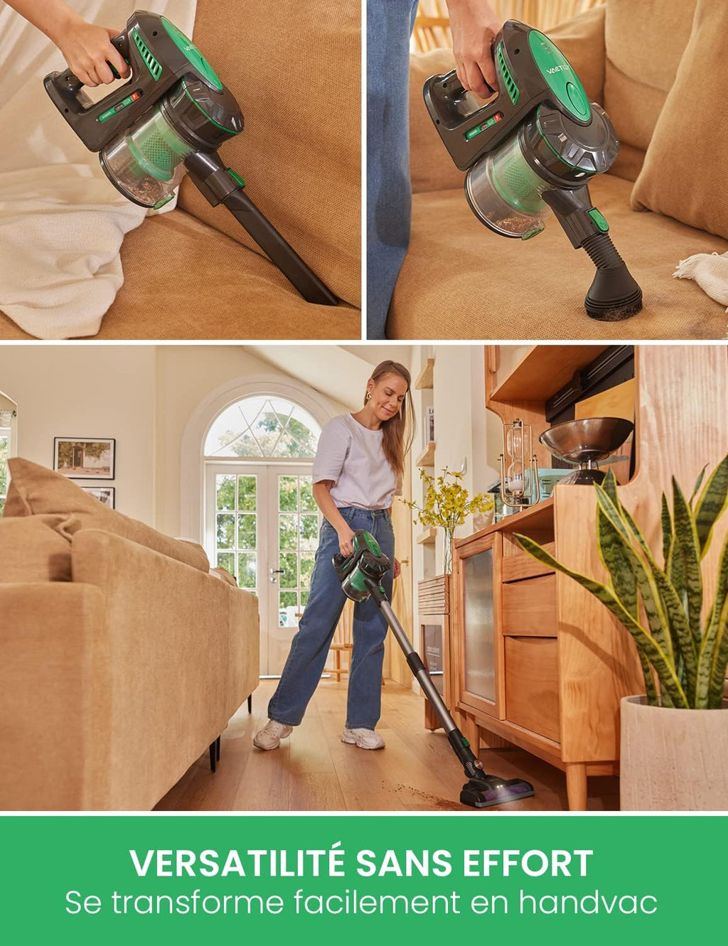 Vactidy Aspirateur sans fil, aspirateur sans fil avec batterie amovible, puissance d'aspiration 20 KPa pour sols en bois dur, jusqu'à 30 minutes d'autonomie