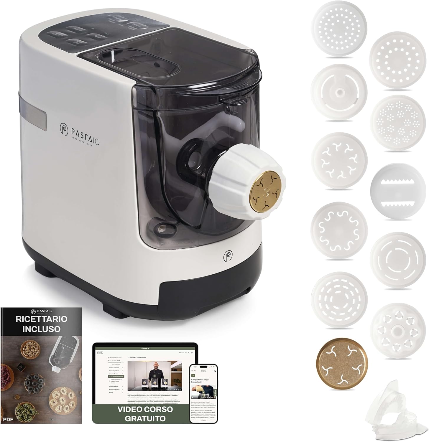PASTAIO Machine à pâtes automatique avec 12 matrices et balance intégrée