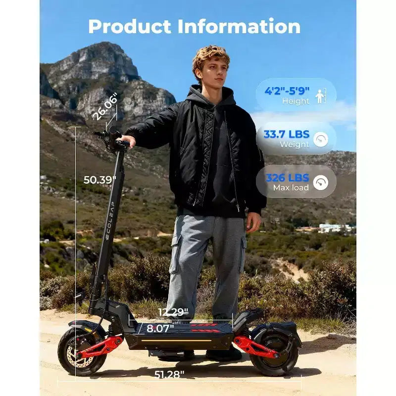 ECOLEAP L7 PRO Electric Scooter for Adults, 4000W Peak Dual Motor, 43.5MPH, 75Mile Range, Dual Suspension, Front & Rear Disc Brakes, UL
