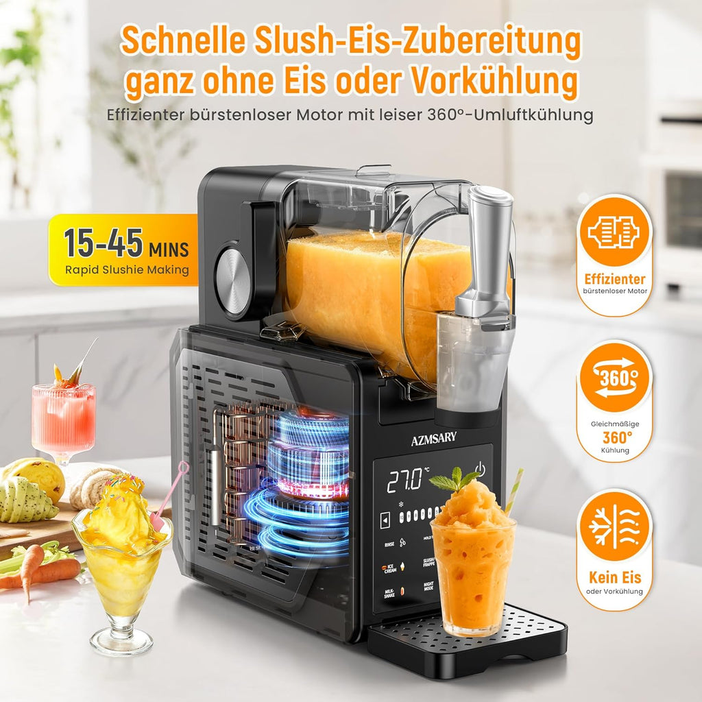 Machine à granita – 2,5 L slushie pour la maison, avec écran LED, 6 programmes préréglés pour crème glacée, margaritas, frappés, milkshakes, nettoyage automatique, sans glace (Black)